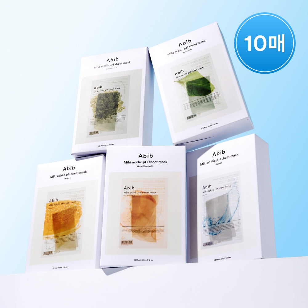 Abib Mild Acidic pH Sheet Mask (10 sheet) - Heartleaf / Jericho Rose / Aqua / Glutathione / Honey