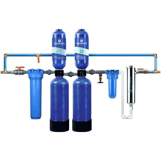 Aquasana Rhino® Whole House Water UV Filter System With Salt-Free Water Conditioner Reduces 97% of Chlorine Home Water Filtration 1 Million Gallon  WH-1000-CS-UV-B-LM