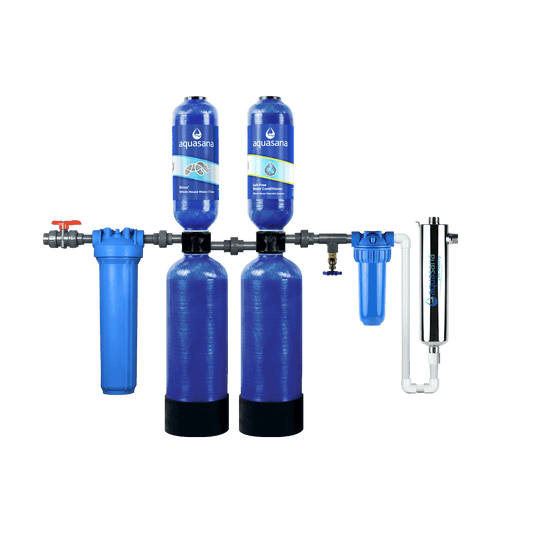 Aquasana Rhino® Whole House Water UV Filter System With Salt-Free Water Conditioner Reduces 97% of Chlorine Home Water Filtration 1 Million Gallon  WH-1000-CS-UV-LM