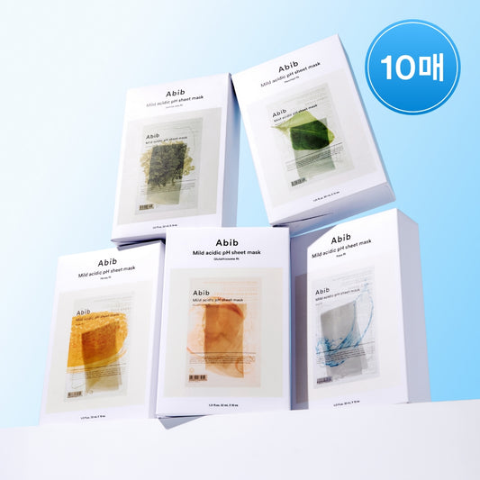 Abib Mild Acidic pH Sheet Mask (10 sheet) - Heartleaf / Jericho Rose / Aqua / Glutathione / Honey