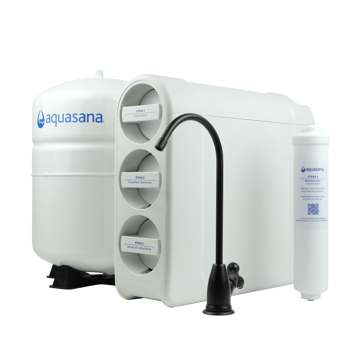 Aquasana Smartflow® Reverse Osmosis Water Filter Removes Up to 99.99% of 90 Contaminants Certified to NSF/ANSI 42, 53, 58 & 401 Matte Black AQ-SFRO2-MB